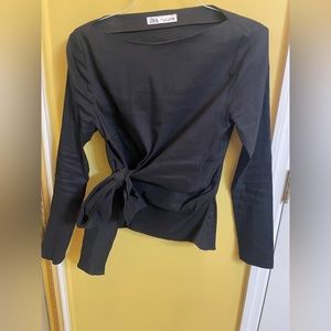 Zara Black cotton/stretchie blouse